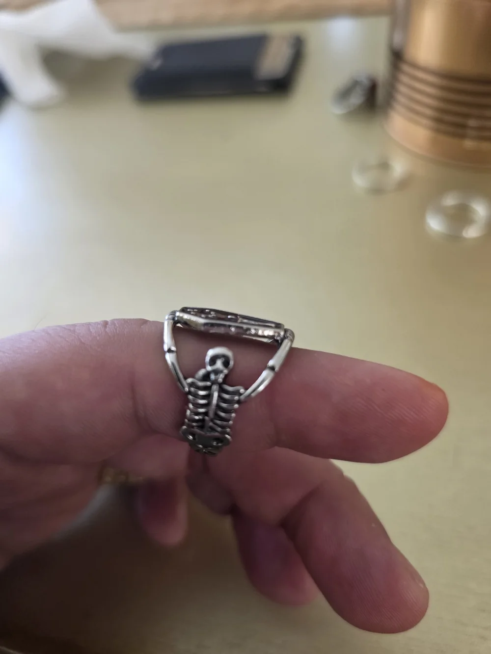 Silver Red Coffin Ring